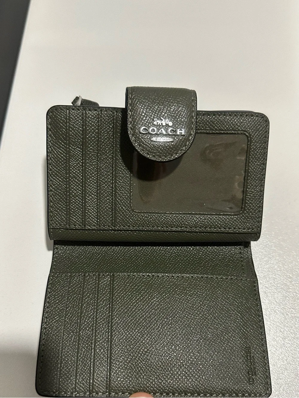 Coach Olive Green Leather Snap Card Holder Wallet